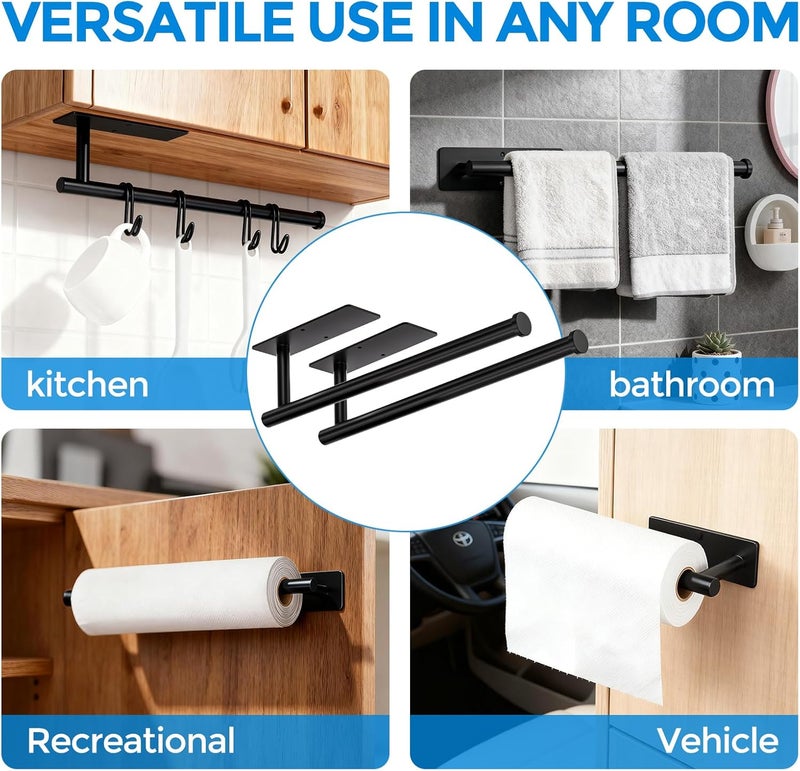 zaa Paper Towel Holder - 2 Pack Under Cabinet Paper Towel Holder, Fits Mega Paper Towel Rolls, Wall Mount Rack for Kitchen, Bathroom, RV, Adhesive or Screw Installation, Black - Image 4